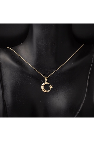 Ay Yıldızlı 14 Ayar Taşsız Altın Kolye KUEGS14K20693