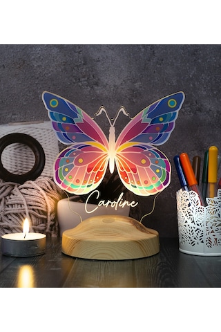 Renkli Kelebek Kişiye Özel Led Lamba, Kelebek Tasarım Gece Lamba