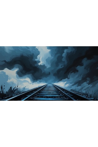 Doğa Ve Manzara Yatay Sis İçinde Kaybolan Demir Yolu Rayları Melankolik Ruh Hali 03 Çerçevesiz 90x60cm Pvc Tablo