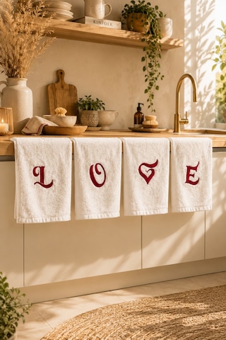 Love Nakışlı 4'lü Mutfak Ve El&yüz Havlu Seti 30x50 Cm Çok Renkli