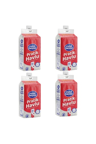Mavi Beyaz Pratik Havlu 500 Yaprak - Yeni Nesil Çok Amaçlı Kağıt Havlu Asma Aparatı Hediyeli - 4 Adet