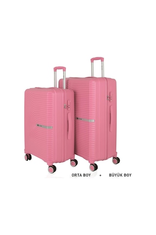 Mçs Bavul Büyük Ve Orta 2li Set Kırılmaz Silikon Valiz V374 Pembe Pembe