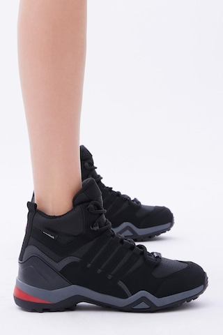 Rahat Kalıp Yanı Şerit Detaylı Bağcıklı Unisex Siyah Füme Trekking Bot Tb242-0 Siyah Füme