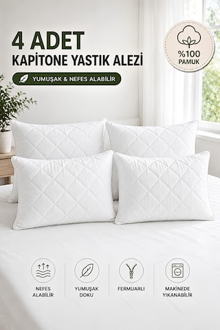 Formeya Pamukkale Alez Kapitone Yastık Koruyucu 4'lü %100 Pamuk 50X70