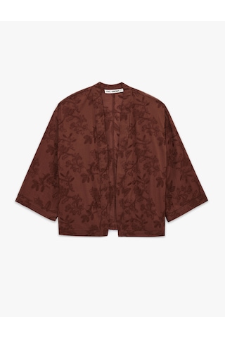 Koton Pamuklu V Yaka 3/4 Kol Nakışlı Kimono Kahverengi 6sal50005ıw Kahve
