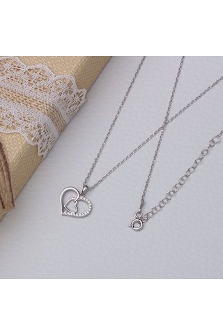 Kalp Zirkon Taşlı Model-4 925 Ayar Gümüş Kadın Kolye Gümüş