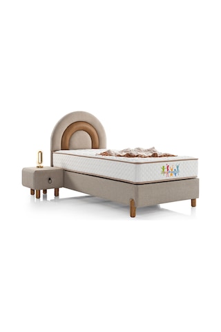 Junior Bedding Jüni Tek Kişilik Yatak Baza Başlık Seti Sandıklı Baza Ve Yatak Başlığı Seti Yatak+baza+baza Başlığı 3lü Set Bej 120 x 200