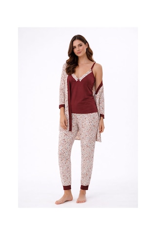 Pemilo Kadın 4053 3'lü Viscon Sabahlık Pijama Takımı Bordo