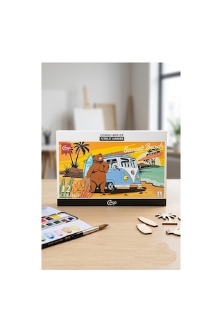 12 Renk Akrilik Markör Keçeli Kalem 1 Paket Cengo 12 Li Acrylic Marker Taş Cam Metal Seramik Plastik Tuval Ahşap Çok Renkli