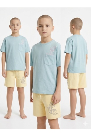 Haribo T-shirt Şort Takım Mavi Krem Erkek