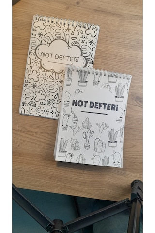 A5 Not Defteri Siyah Beyaz Kaktüslü Kapak Çizgisiz Defter 50 Yaprak 2'li Set Çok Renkli