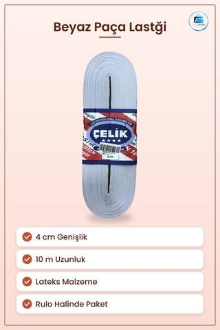 Beyaz Paça Lastiği 10 M 4 Cm Lateks Dekoratif Şerit Dikiş Terzili