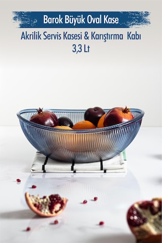 Akrilik Barok Lacivert Büyük Oval Meyve & Salata Kasesi 3,3 Lt Cam Değildir Lacivert