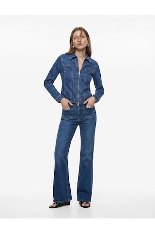 Koton Slim Fit Uzun Kollu Klasik Yaka Fermuarlı Denim Ceket Orta İndigo 6sal50014md