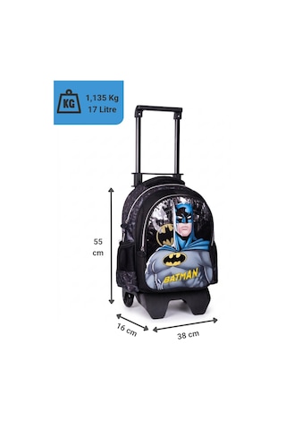 Batman Lisanslı Erkek Çocuk Okul Çantası - Tablet Bölmeli Çıkarılabilir Çekçekli Sırt Çantası - Siyah/mavi 2456 Siyah-mavi