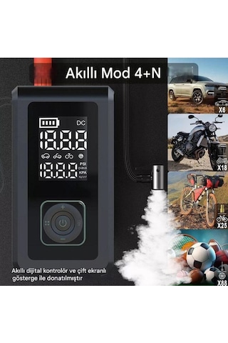 Akü Takviyeli 8000mah Şarjlı Lastik Şişirme Pompası Hava Kompresörü Çantalı