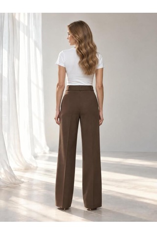 Nealirsanall.com Yüksek Bel Kemerli Wide Leg Palazzo Kumaş Pantolon Siyah