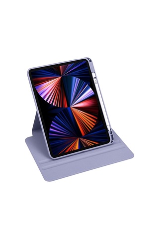 İpad Pro 11 2021 3.nesil A2377-a2459-a2301-a2460 Uyumlu Kalem Bölmeli Dönebilen Standlı Termik Tablet Kılıfı - Siyah - T25984