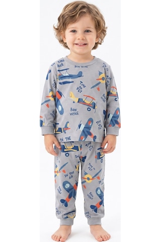 Modanıno Erkek Çocuk %100 Pamuk Pijama Takımı 9-36ay 12737ıs Füme