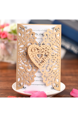 Mufunye 10 Adet İnci Kağıdı Çiçek Desenli Davetiye Kartı - Düğün, Doğum Günü, Yıldönümü İçin 112 Karakter