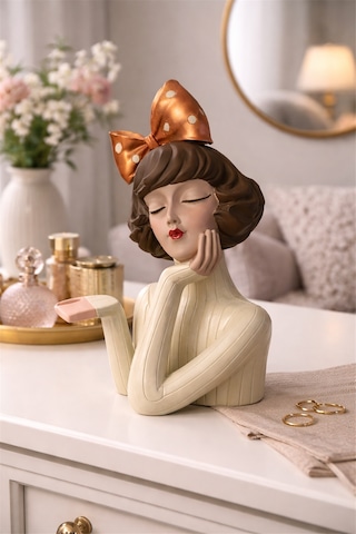 El Yapımı Seramik Kız Figürlü Kase Ivory Amber Bow Çok renkli