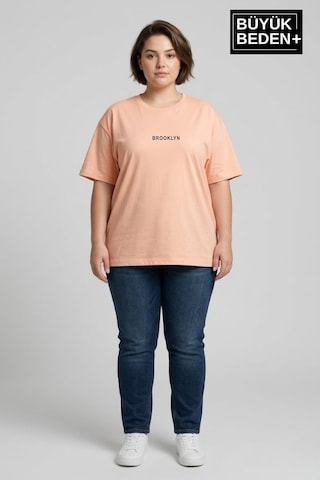 Superlife Kadın Büyük Beden Orta Brooklyn Baskılı 3xl-6xl Bisiklet Yaka Tshırt Spr26btsk510-8 Solmon