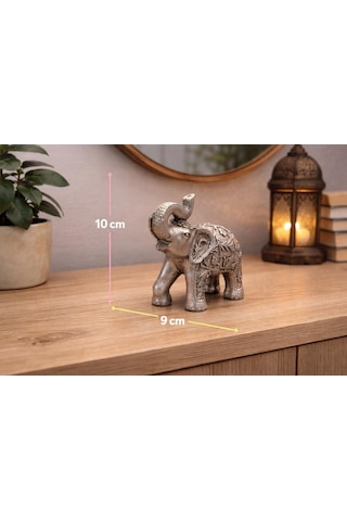 Antik Gümüş Fil Dekoratif Obje 10x9 Cm Raf Ve Konsol Üstü Masa Aksesuarı