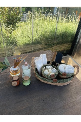 3'lü Düzenleyici Sepet Set Leke Tutmaz Yeşil-natural Natural