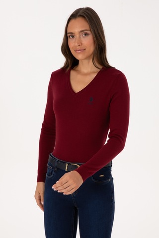 U.S. Polo Assn. Kadın Bordo V Yaka Basic Kazak 50307712-VR014
