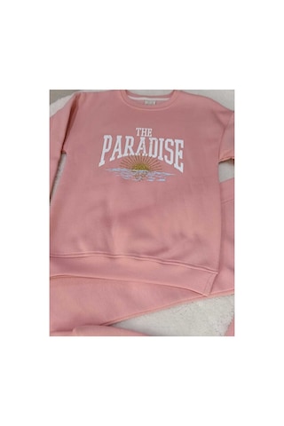 Bubiee Baby Kız Çocuk Pembe 'the Paradise' Baskılı 3 İplik Şardonlu Alt Üst Eşofman Takımı