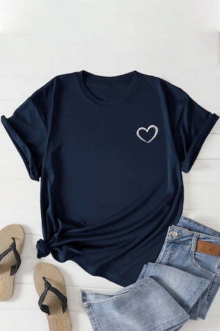 Unisex Hearts Baskılı Tasarım Tshirt Lacivert