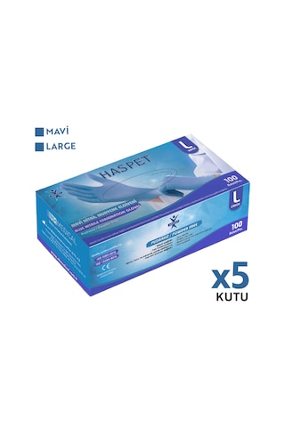 Haspet Nitril Muayene Eldiveni 100'lü L Büyük Boy Mavi 5 Kutu