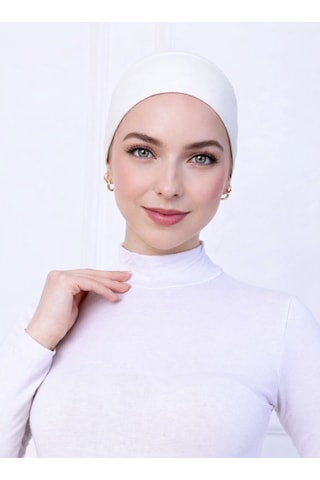 Alivascarf Kaymayan Silikonlu Bandana Bone Siyah - Kadın Tesettür Dikişsiz Kaymaz Geçme - Sportif Saç Bandı Ekru