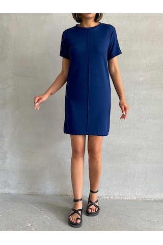 Kadın Bisiklet Yaka Soft Touch Elbise Lacivert