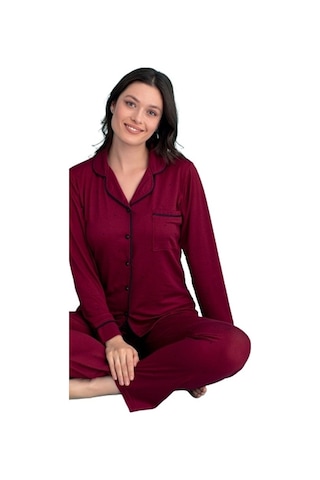 Berna Collection Kadın Pijama Takımı Düğmeli Yumuşak Dokulu Esnek Bordo