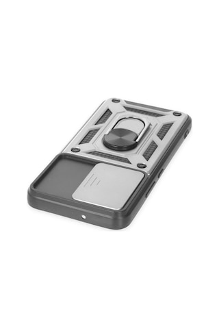 Uray Store Samsung Galaxy Uyumlu  S24 Kılıf Pars Lens Yüzüklü Silikon - Gümüş