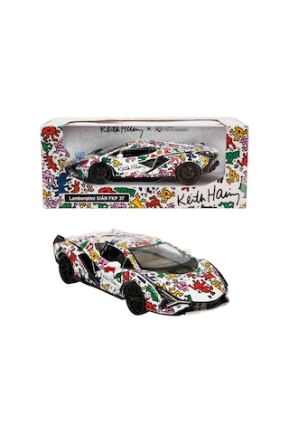 1:32 Sesli Ve Işıklı Rmz Hobby Keith Haring Serisi Die Cast Çek Bırak Model Araba - Renkli Lamborghi
