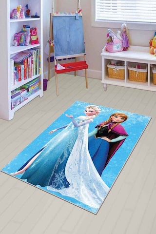 Turkuaz Kaymaz Tabanlı Elsa Frozen Kız Çocuk Halısı Ar078n11
