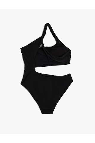 Koton Tek Omuz Mayokini Asimetrik Drape Detaylı Siyah 4sak20156mm Siyah
