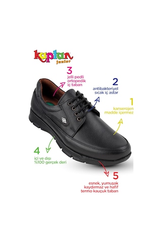 Kaptan Junior Ortopedik Topuk Masajlı Deri Kışlık Erkek Ayakkabı Siyah
