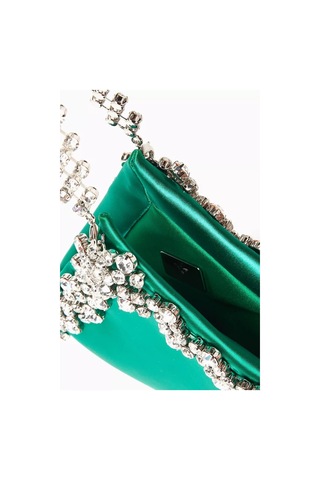 L Afshar L Afshar Karla Evening Bag Yeşil Saten, Kristal Detaylı Işıltılı Gece Çantası Portföy Çanta 20bat