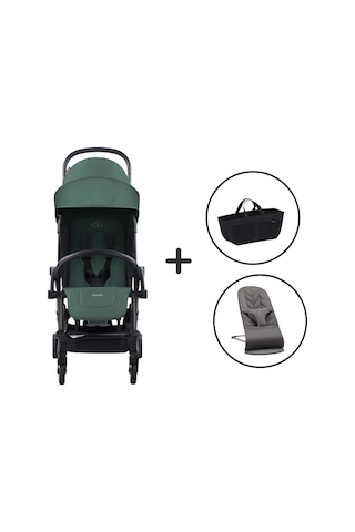 BabyBjörn Bliss Ana Kucağı Petal Woven Anthracite & Bumprider Connect³ Black-Olive Bebek Arabası - Yan Düzenleyici Çanta