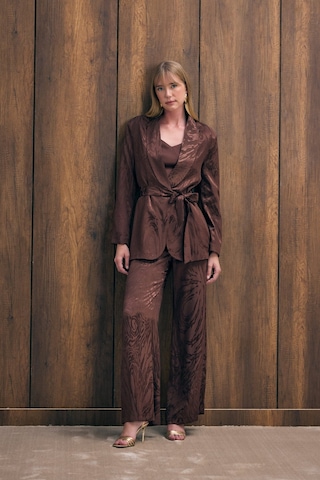 Sateen Yüksek Bel Desenli Pantolon - Kahve-136424 Kahve