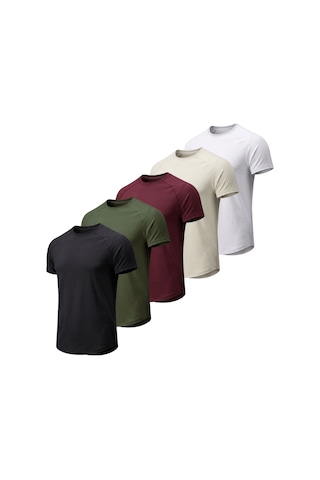Genius Store 5'li Paket Erkek Spor Tişört Pamuklu Esnek Günlük Kullanıma Uygun Premium Rahat Kalıpt-shirt Siyah-haki-bordo-taş-beyaz