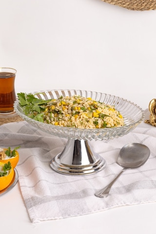 Gümüş Ayaklı Elips Cam Sunumluk Kase, Sarma, Dolma, Salata, Meyve, Ve Pasta Sunum Stantı, Çeyizlik Gümüş