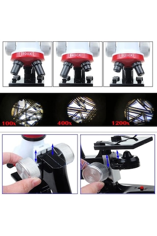 Eğitici Mikroskop Kiti Zoom Led Işıklı 100x 400x 1200x St1200x Çok Renkli