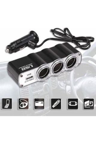 Araç Içi 3'lü Çakmaklık Çoğaltıcı Usb Çıkışlı 12v 3 Girişli Çakmaklık