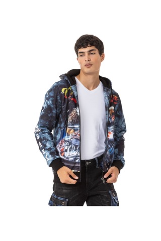 Cl551 Men S Bold Graphic Hooded Sweatshirt Koyu Mavi