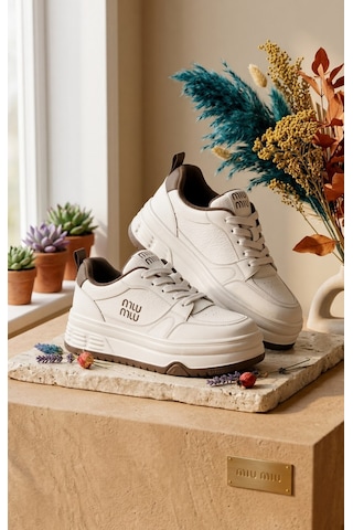 Mlu Mlu Kadın Kışlık Sneaker Su Geçirmez Kaydırmaz Ortopedik Yüksek Taban Beyaz Bej