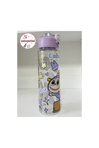Labubu Su Matarası Labubu Suluk Labubu Figürlü Su Şişesi Labubu Matara Pipetli Matara 650ml Mor